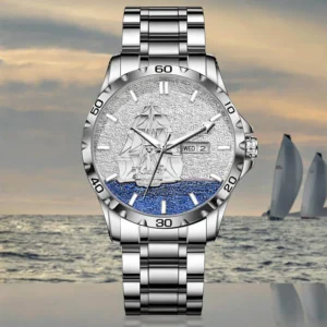 Nautical Automatic Dive Watch with Calendar Function Stainless Steel Case and Metal Bracelet