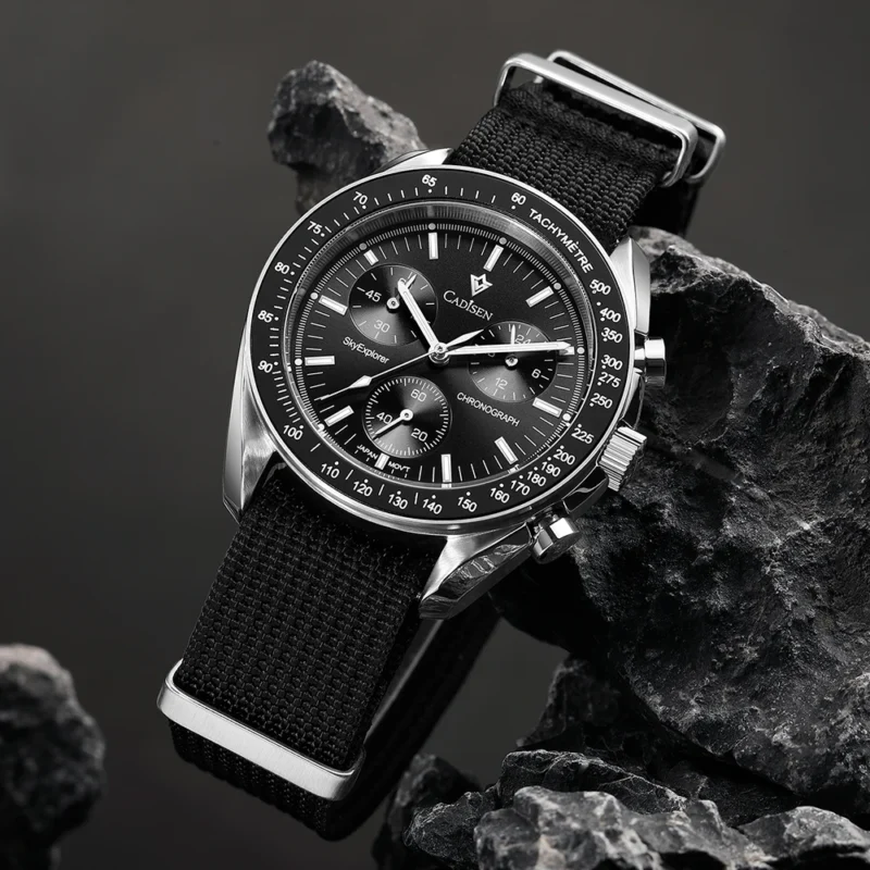 Classic Chronograph Quartz Watch with Sapphire Crystal and Canvas Strap - Image 3