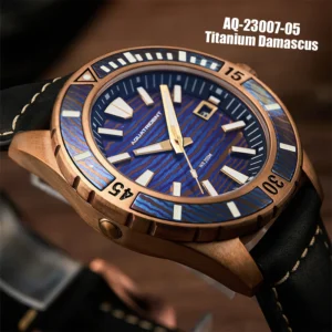 Professional Bronze Automatic Dive Watch with Sapphire Crystal and Leather Strap