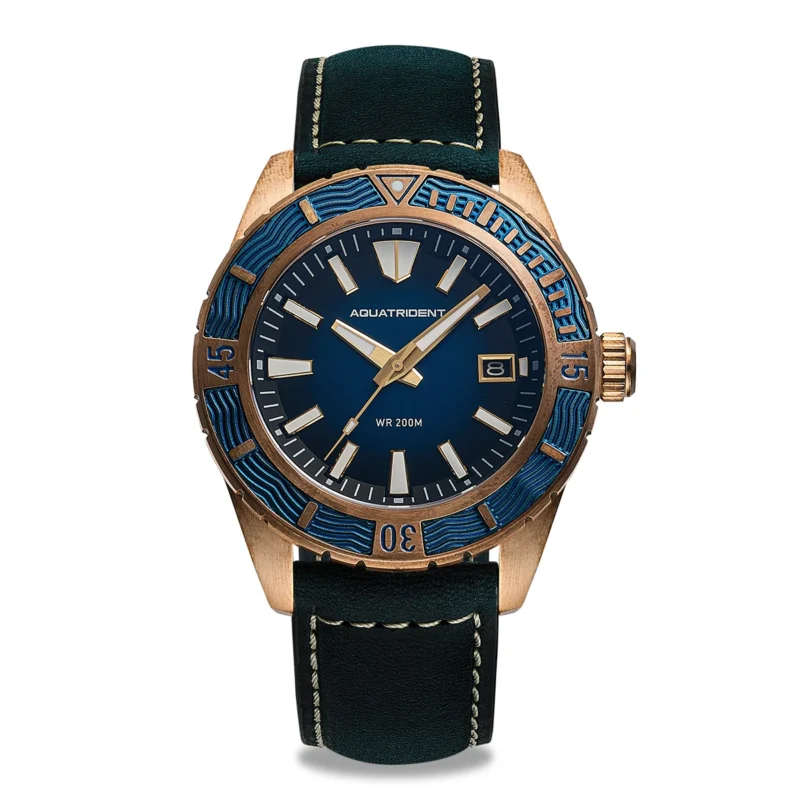 Professional Bronze Automatic Dive Watch with Sapphire Crystal and Leather Strap - Image 9