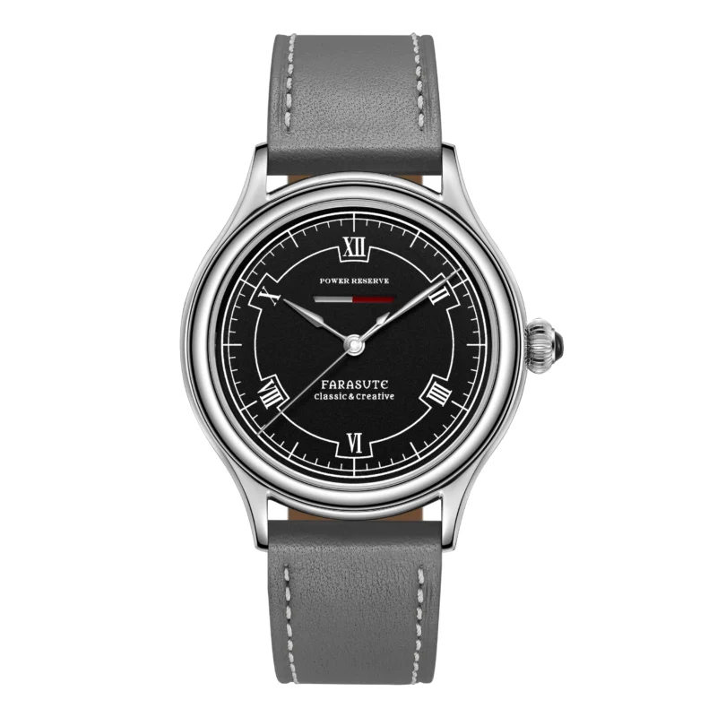 Luxury Oval Manual Wind Watch with Salmon Dial, Power Reserve, and Genuine Leather Strap - Image 8