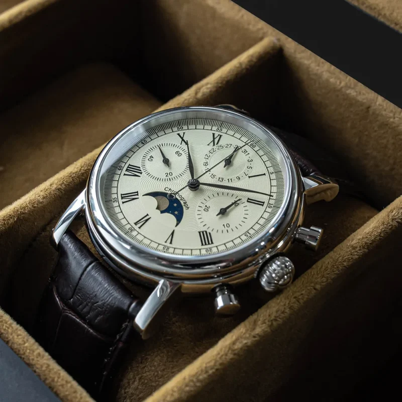 Luxury Mechanical Chronograph Watch with Moonphase Calendar and Swan Neck Movement - Image 6