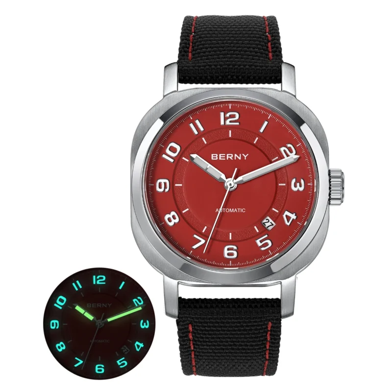 Square Automatic Ladies Watch with Sapphire Crystal and Canvas Strap - Image 7