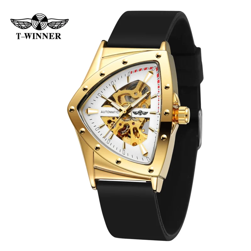 Triangle Skeleton Automatic Watch with Luminous Dial and Luxury Rubber Strap - Image 8