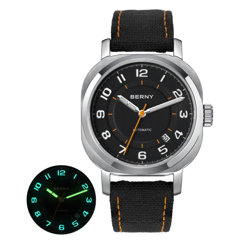 Square Automatic Ladies Watch with Sapphire Crystal and Canvas Strap - Image 12