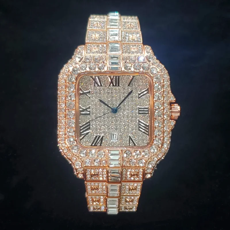 Square Diamond Iced Out Quartz Watch with Stainless Steel Bracelet - Image 6