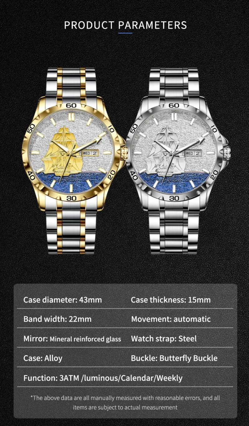 Luxury Sailing Automatic Watch with Multi-Function Calendar and Stainless Steel Bracelet - Image 6