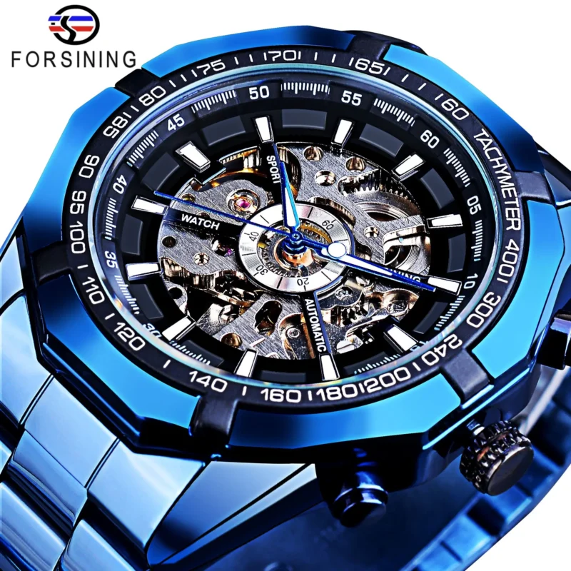 Luxury Skeleton Automatic Watch with Transparent Dial and Stainless Steel Bracelet - Image 10