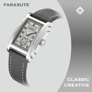 Elegant Square Manual Wind Mechanical Watch with Sapphire Crystal and Leather Strap