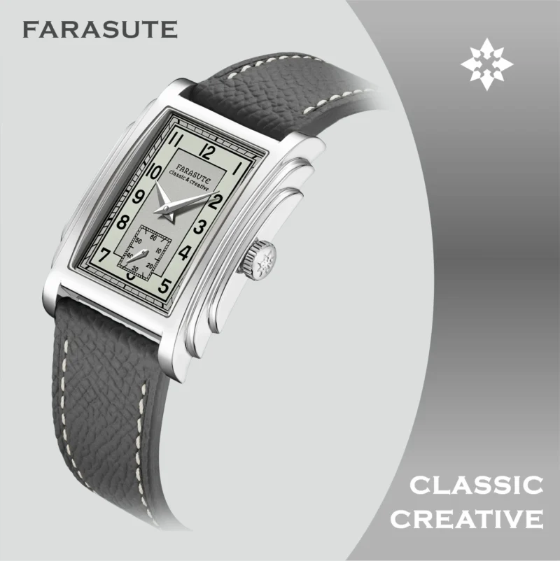 Elegant Square Manual Wind Mechanical Watch with Sapphire Crystal and Leather Strap