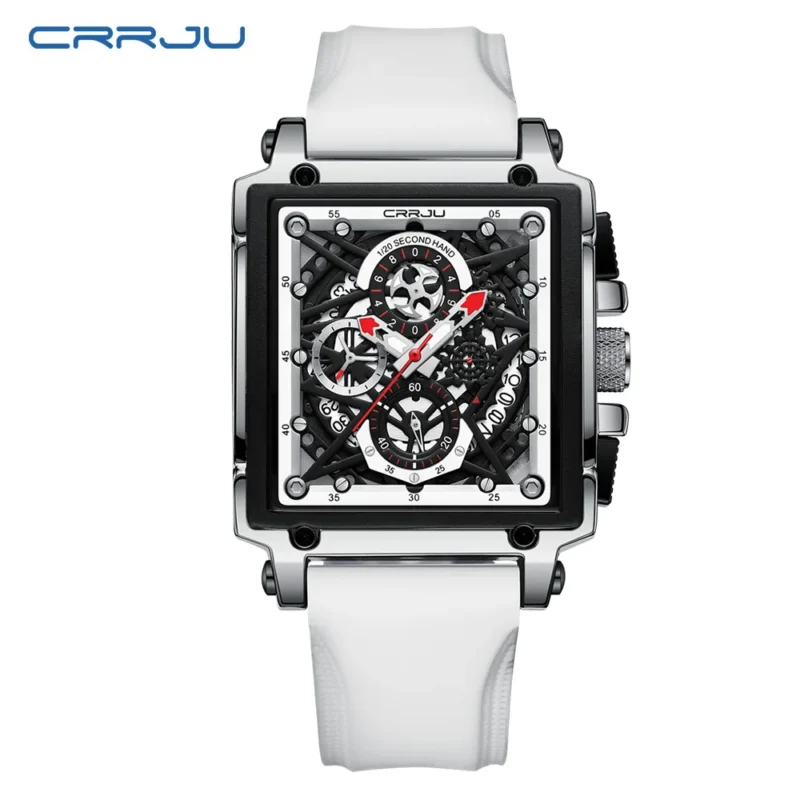 Square Chronograph Quartz Watch with Hollow Design and Silicone Strap - Image 15
