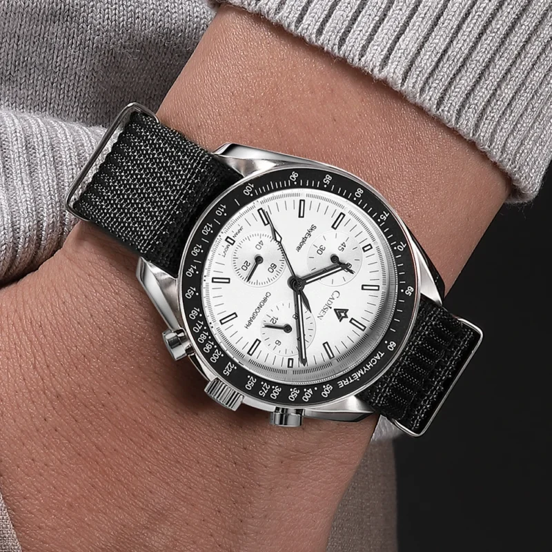 Classic Chronograph Quartz Watch with Sapphire Crystal and Canvas Strap - Image 4