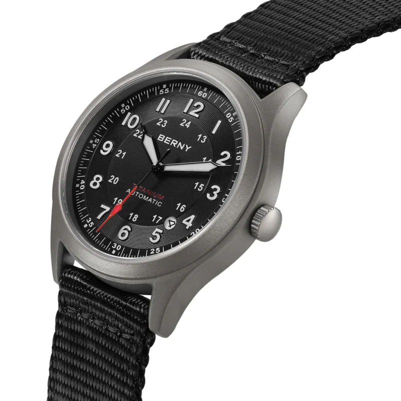 Titanium Field Automatic Watch with Sapphire Crystal and Canvas Strap - Image 2