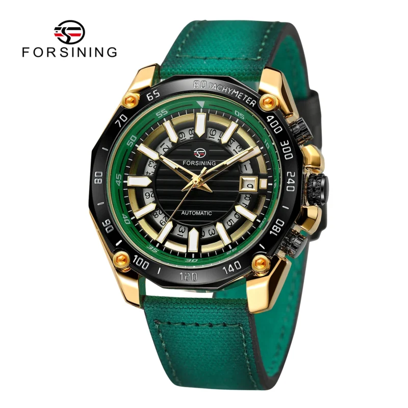 Skeleton Automatic Watch with Complete Calendar, Luminous Dial and Orange Leather Strap - Image 10