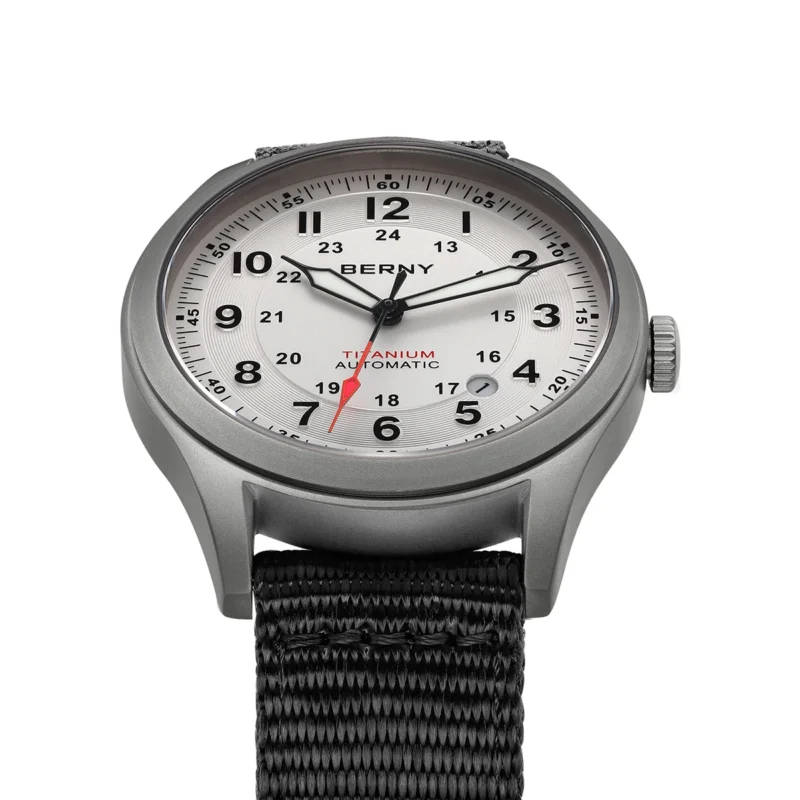 Titanium Pilot Field Automatic Watch with Super Luminous Dial and Canvas Strap - Image 3