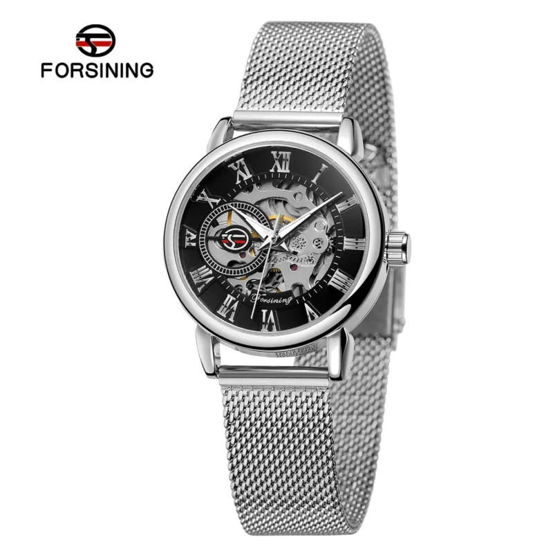 Ladies Luxury Skeleton Mechanical Watch with Stainless Steel Bracelet - Image 11