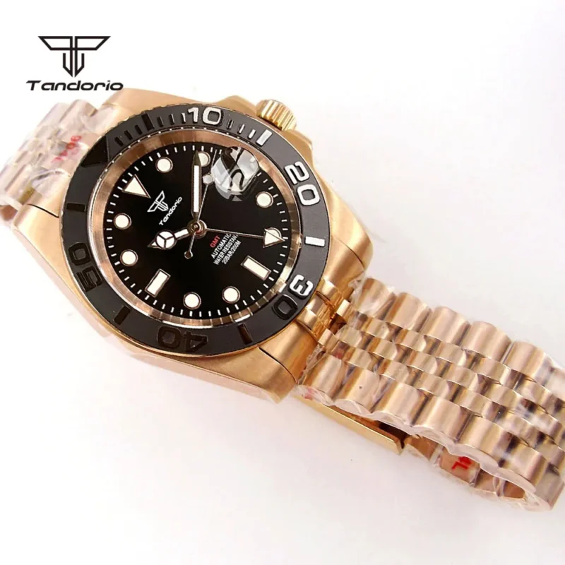 Professional GMT Automatic Dive Watch with Rose Gold Case and 20 Bar Water Resistance - Image 14