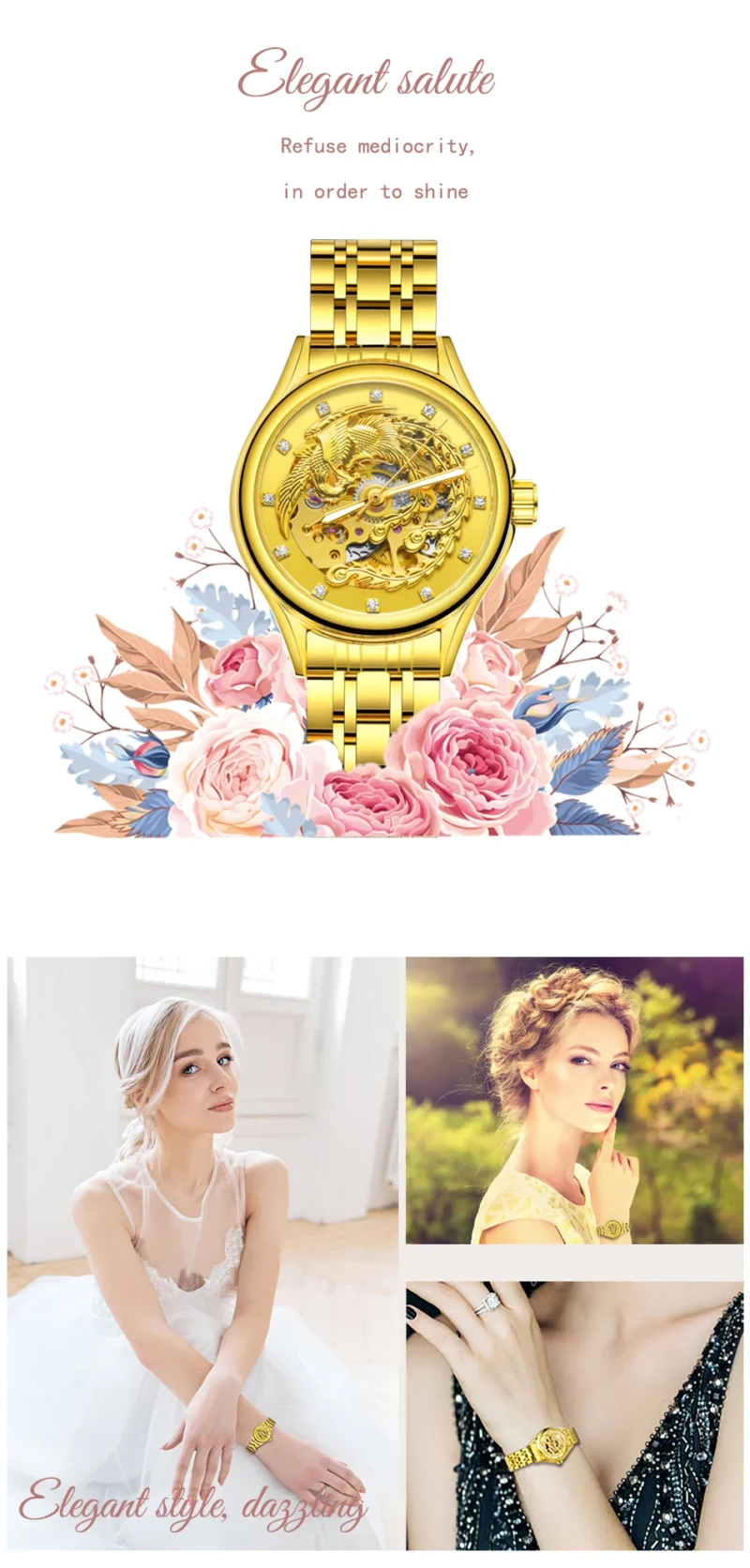 Luxury Skeleton Automatic Ladies Watch with Diamond Dial and Stainless Steel Bracelet - Image 3