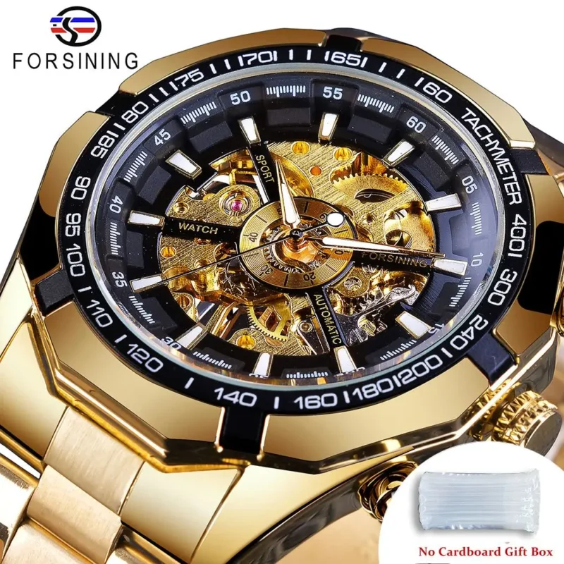 Luxury Skeleton Automatic Watch with Transparent Dial and Stainless Steel Bracelet - Image 8
