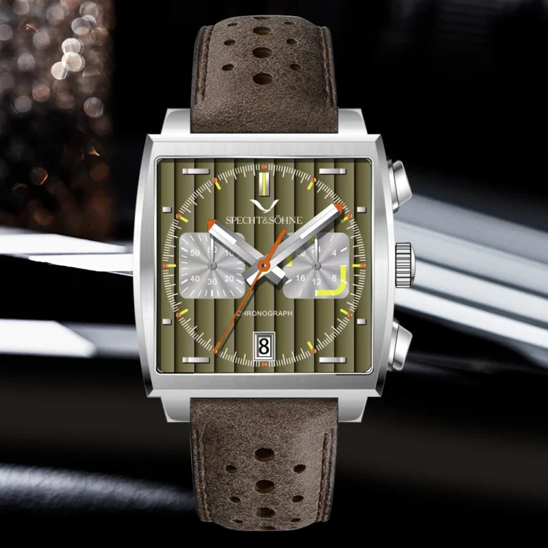 Luxury Rectangular Chronograph Quartz Watch with Stainless Steel Bracelet and Calendar Function - Image 3