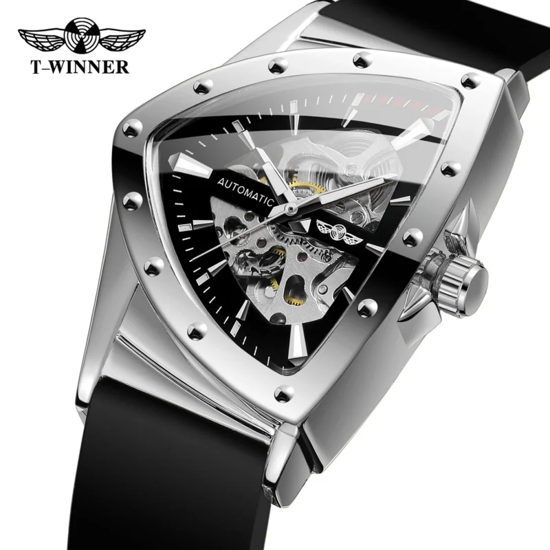 Triangle Skeleton Automatic Watch with Luminous Dial and Luxury Rubber Strap - Image 4