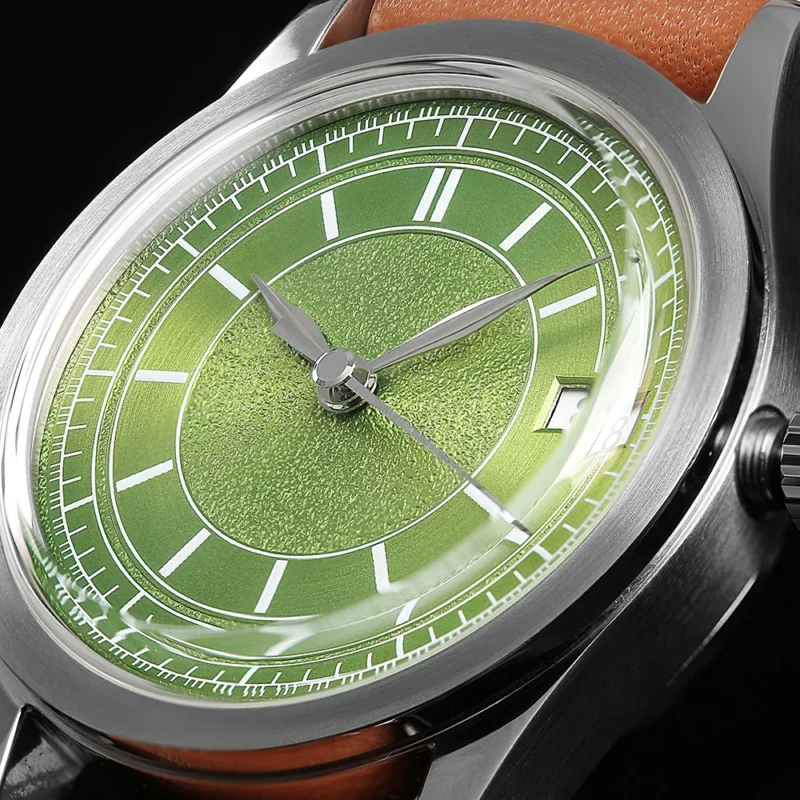 Vintage Automatic Watch with 100M Water Resistance and Sapphire Crystal, Stainless Steel Case with Leather Strap - Image 5