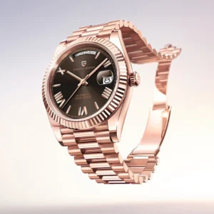 Luxury Automatic Rose Gold Watch with Sapphire Crystal and Complete Calendar Steel Bracelet