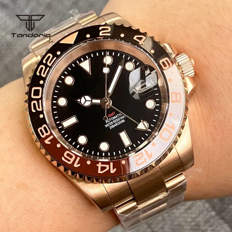 Professional GMT Automatic Dive Watch with Rose Gold Case and 20 Bar Water Resistance - Image 11