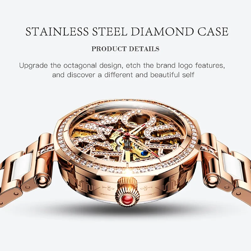 Luxury Women's Skeleton Automatic Watch with Sapphire Crystal and Ceramic Bracelet - Image 6