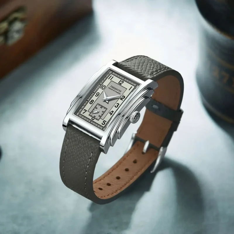 Elegant Square Manual Wind Mechanical Watch with Sapphire Crystal and Leather Strap - Image 3