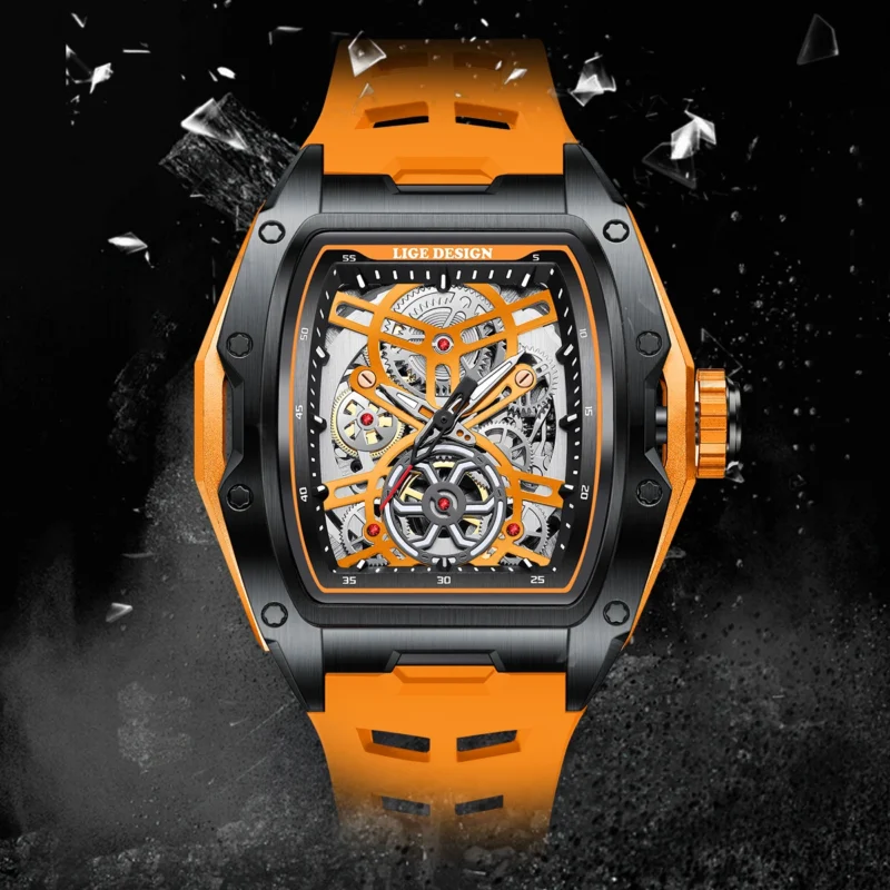 Square Skeleton Automatic Mechanical Watch with Luminous Display and Silicone Strap - Image 2
