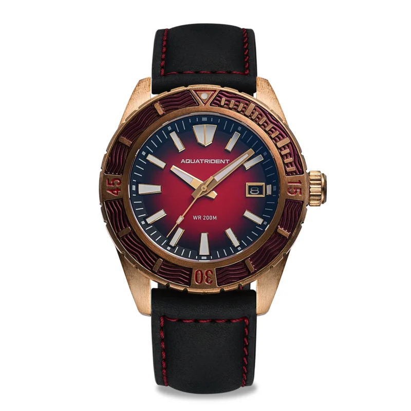 Professional Bronze Automatic Dive Watch with Sapphire Crystal and Leather Strap - Image 11