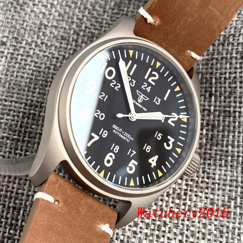 Professional Titanium Automatic Dive Watch with Sapphire Crystal and Leather Strap - Image 3