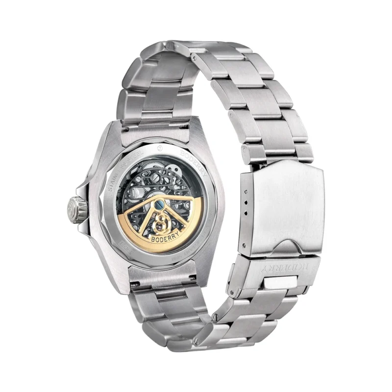 Skeleton Automatic Mechanical Watch with Stainless Steel Case and Luminous Display - Image 2