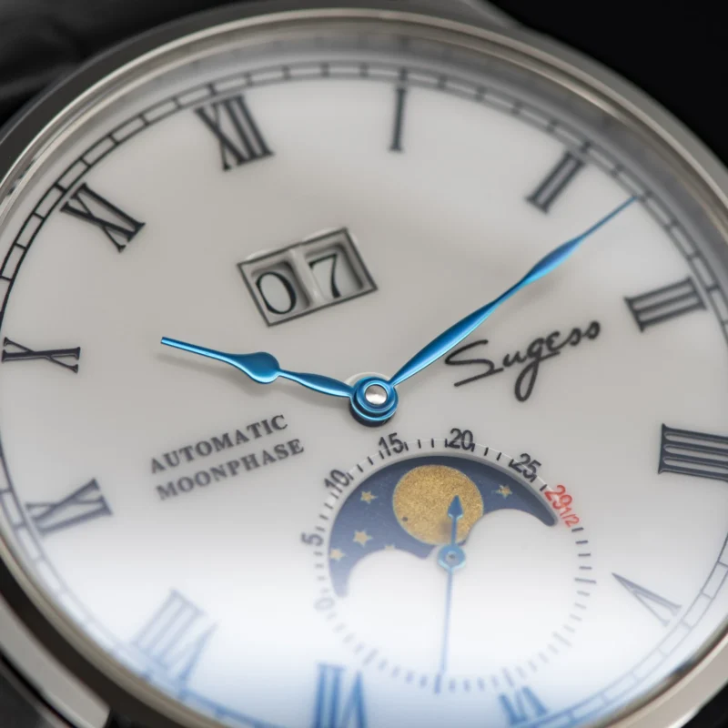 Luxury Automatic Moonphase Watch with Sapphire Crystal and Leather Strap - Image 4