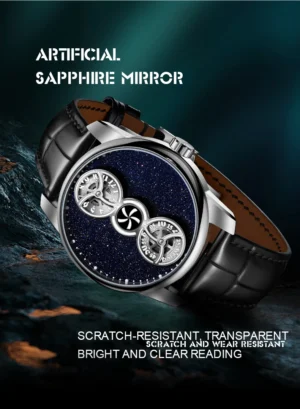 Luxury Double Star Automatic Watch with Sapphire Crystal and Leather Strap