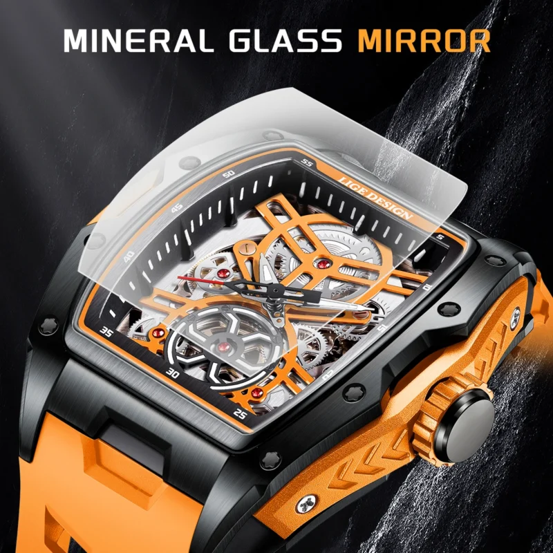Square Skeleton Automatic Mechanical Watch with Luminous Display and Silicone Strap - Image 5