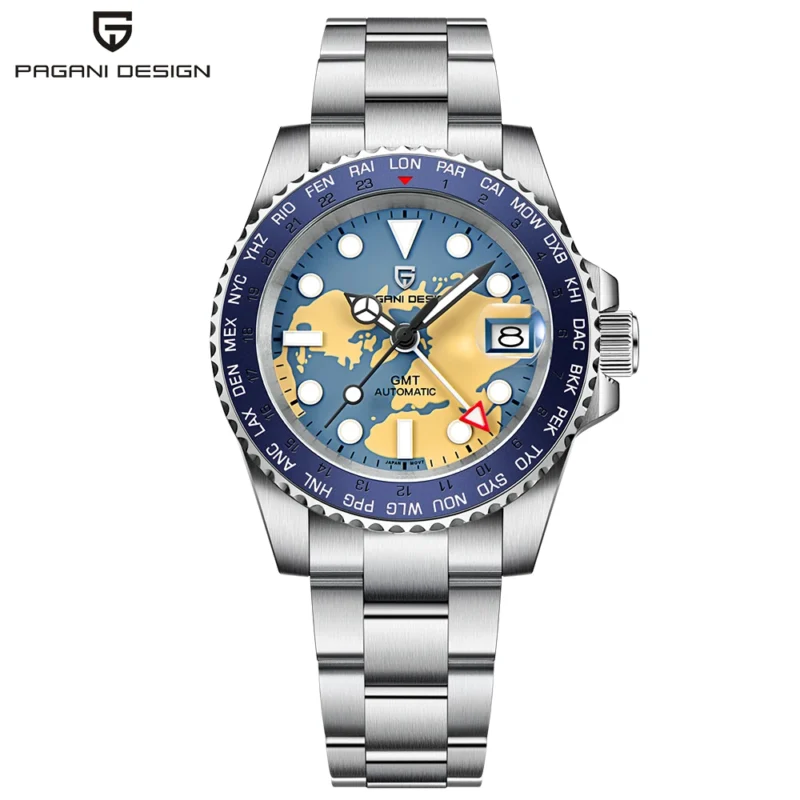 Professional GMT Automatic Watch with Sapphire Crystal and Stainless Steel Bracelet - Image 11