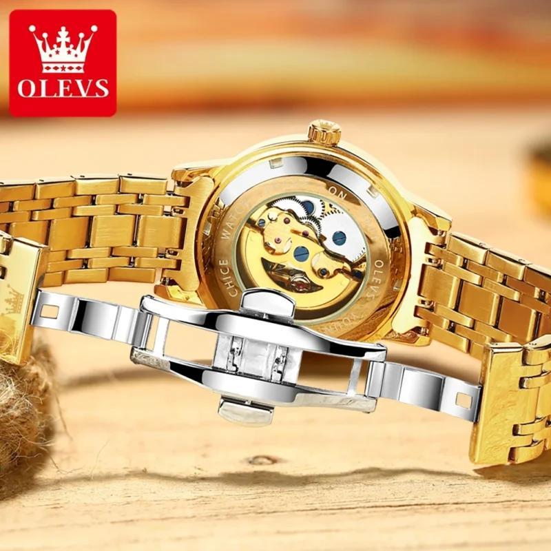 Skeleton Automatic Mechanical Watch with Luminous Dial and Stainless Steel Bracelet - Image 4