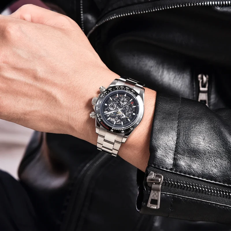 PAGANI DESIGN Luxury Automatic Dive Watch with Rainbow Bezel and Stainless Steel Bracelet - Image 3