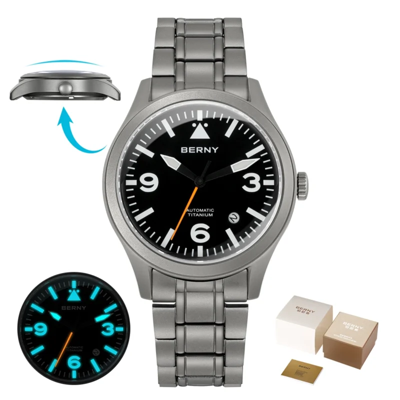 Professional Pilot Automatic Titanium Watch with Sapphire Crystal and Super Luminous Dial - Image 11