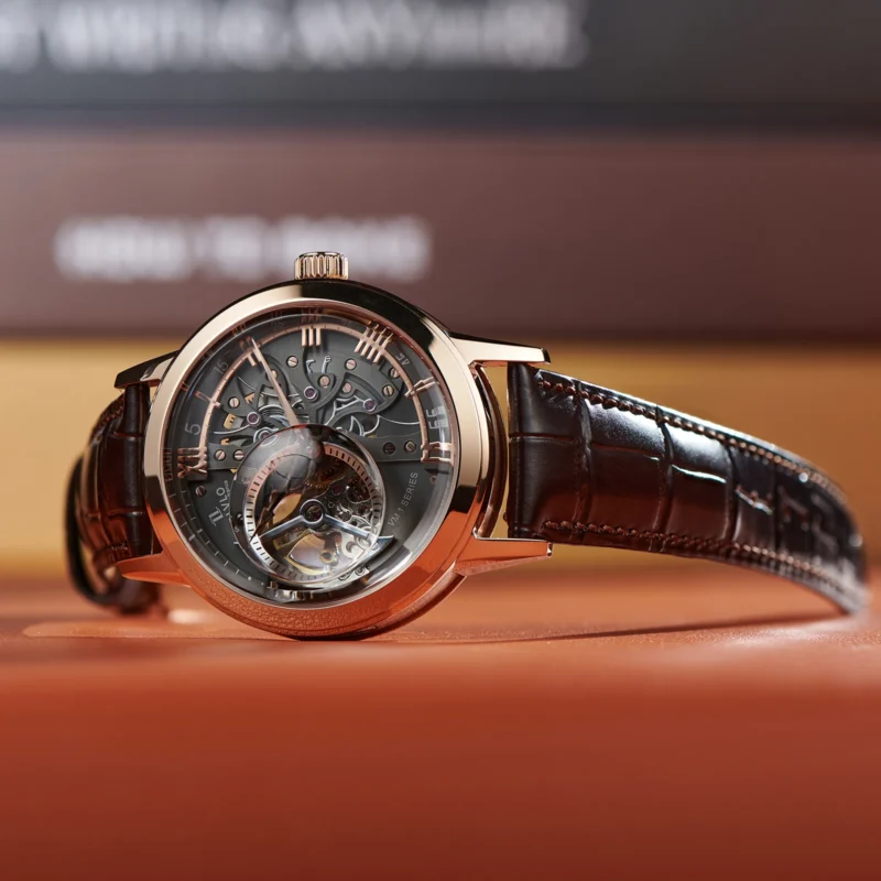 Luxury Skeleton Automatic Watch with Exhibition Dial and Leather Strap - Image 4