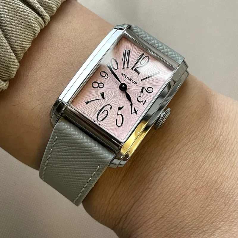 Rectangular Automatic Watch with Sapphire Crystal and Leather Strap - Image 5