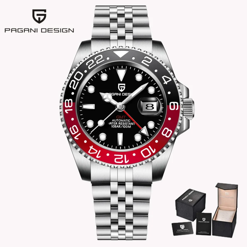 GMT Automatic Watch with Left Crown Sapphire Crystal and Stainless Steel Bracelet - Image 13