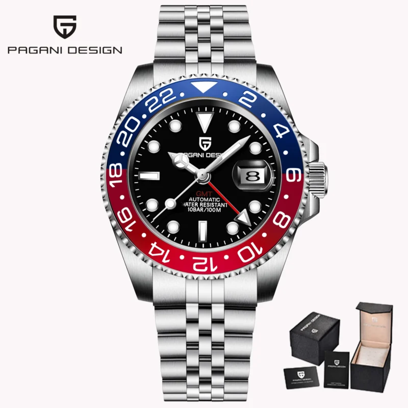 GMT Automatic Watch with Left Crown Sapphire Crystal and Stainless Steel Bracelet - Image 12