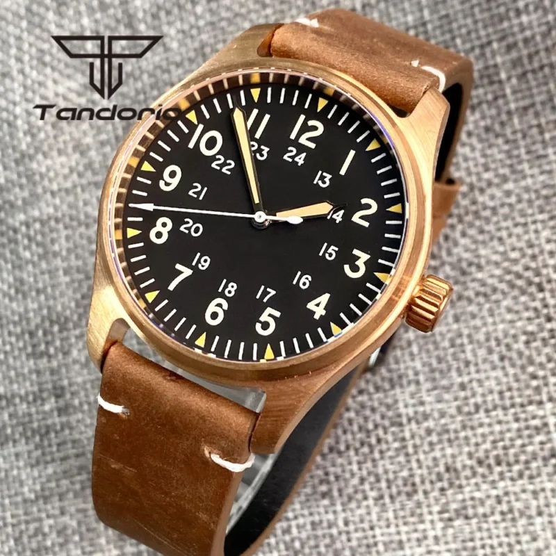 Bronze Automatic Dive Watch 200M Water Resistant with Sapphire Crystal and Leather Strap - Image 8