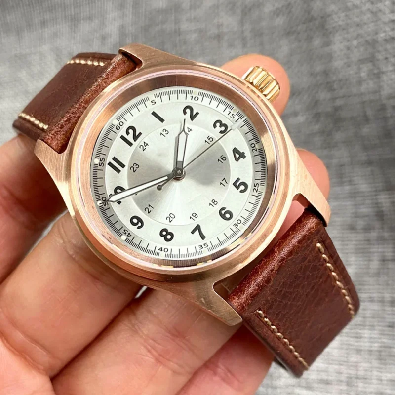 Vintage Bronze 36mm Automatic Pilot Watch with Sapphire Crystal and Leather Strap - Image 23