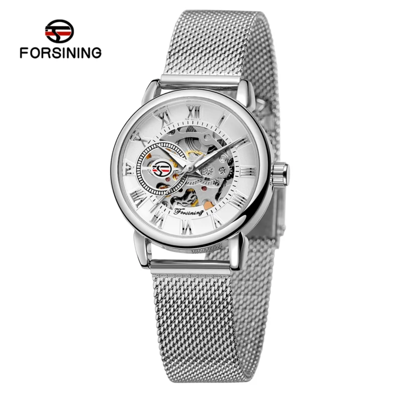 Ladies Luxury Skeleton Mechanical Watch with Stainless Steel Bracelet - Image 12
