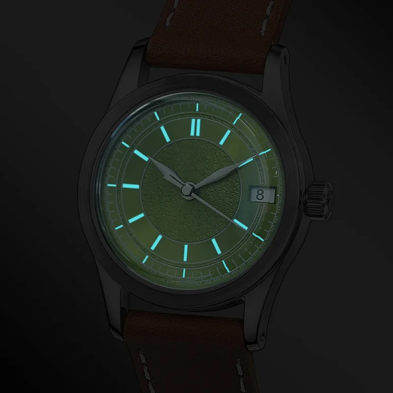 Vintage Automatic Watch with 100M Water Resistance and Sapphire Crystal, Stainless Steel Case with Leather Strap - Image 2