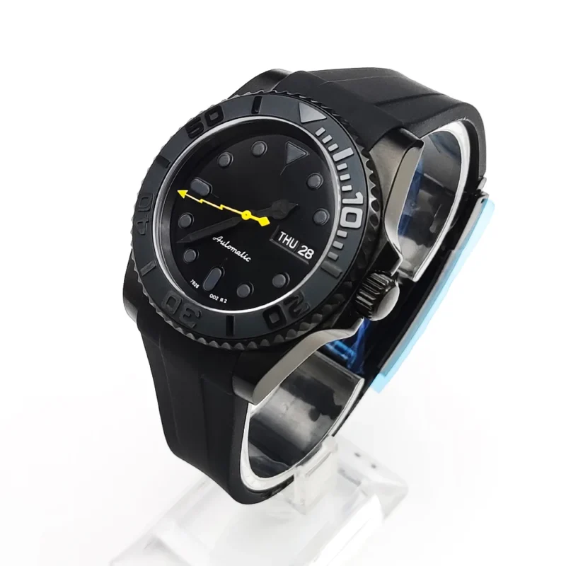 Elegant Black PVD Automatic Dress Watch with Sapphire Crystal and Steel Bracelet - Image 2